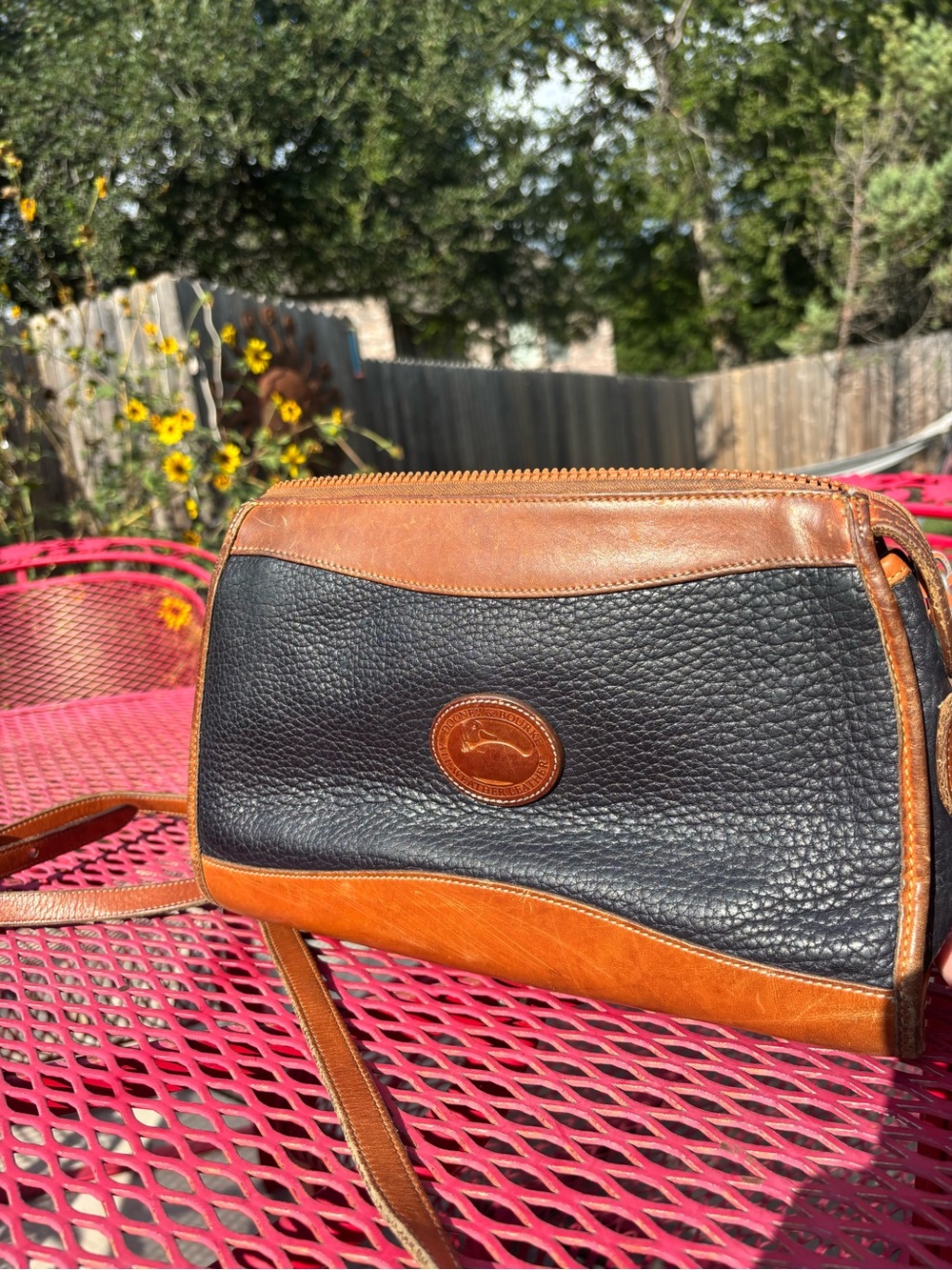 Vintage Dooney & Bourke Black and Tan Pebbled Leather Crossbody Bag